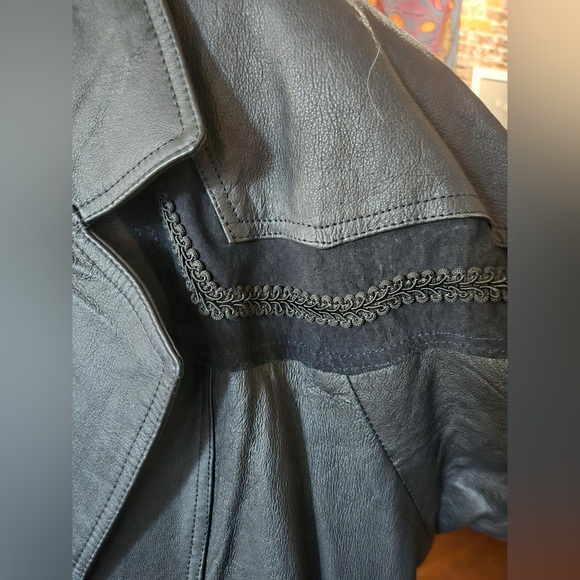 Vintage leather Duster, trench coat, small, black - Picture 2 of 6